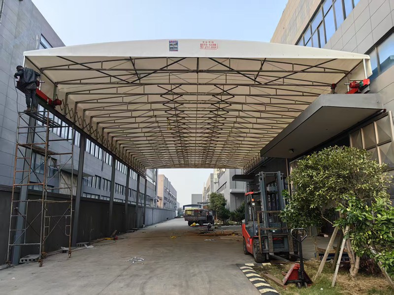 架空电动推拉雨蓬消防通道专用，厂房门口装